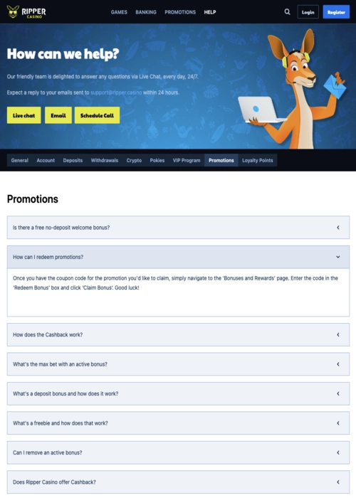 Premium promotions offers page Ripper Casino